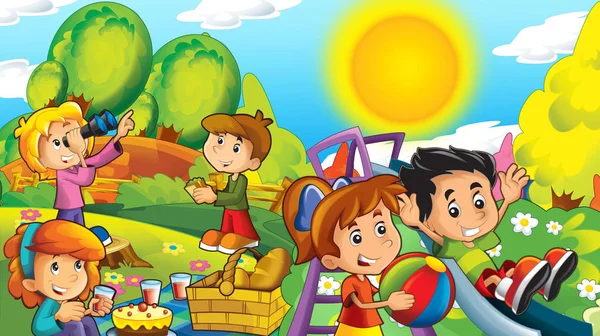 Cartoon Fröhliche Und Lustige Szene Mit Kindern Park Die Spaß — Stockfoto