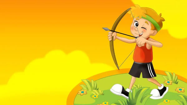 Cartoon Summer Background Kids Training Nature Space Text Illustration Children — Stock Photo, Image