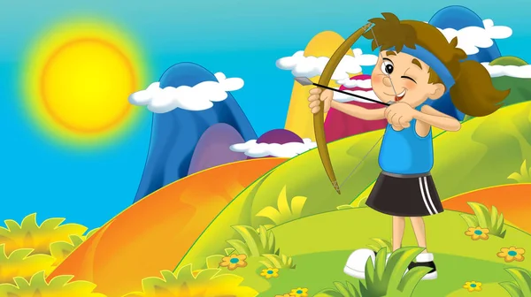 Cartoon Summer Spring Nature Background Mountains Kid Training Nature Space — Stock Photo, Image