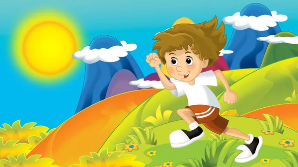 Cartoon Summer Spring Nature Background Mountains Kid Training Nature Space — Stock Photo, Image