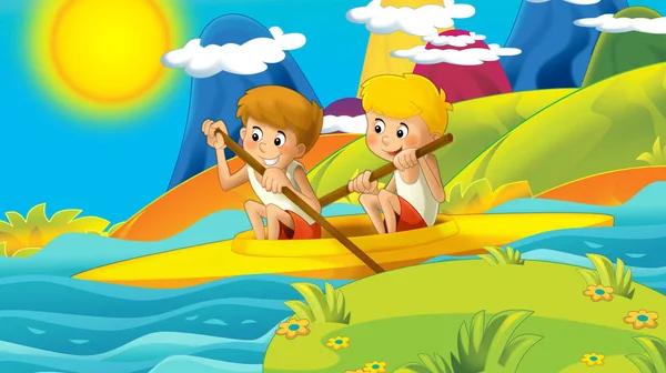 Cartoon Summer Spring Nature Background Mountains Kids Training Nature Space — Stock Photo, Image