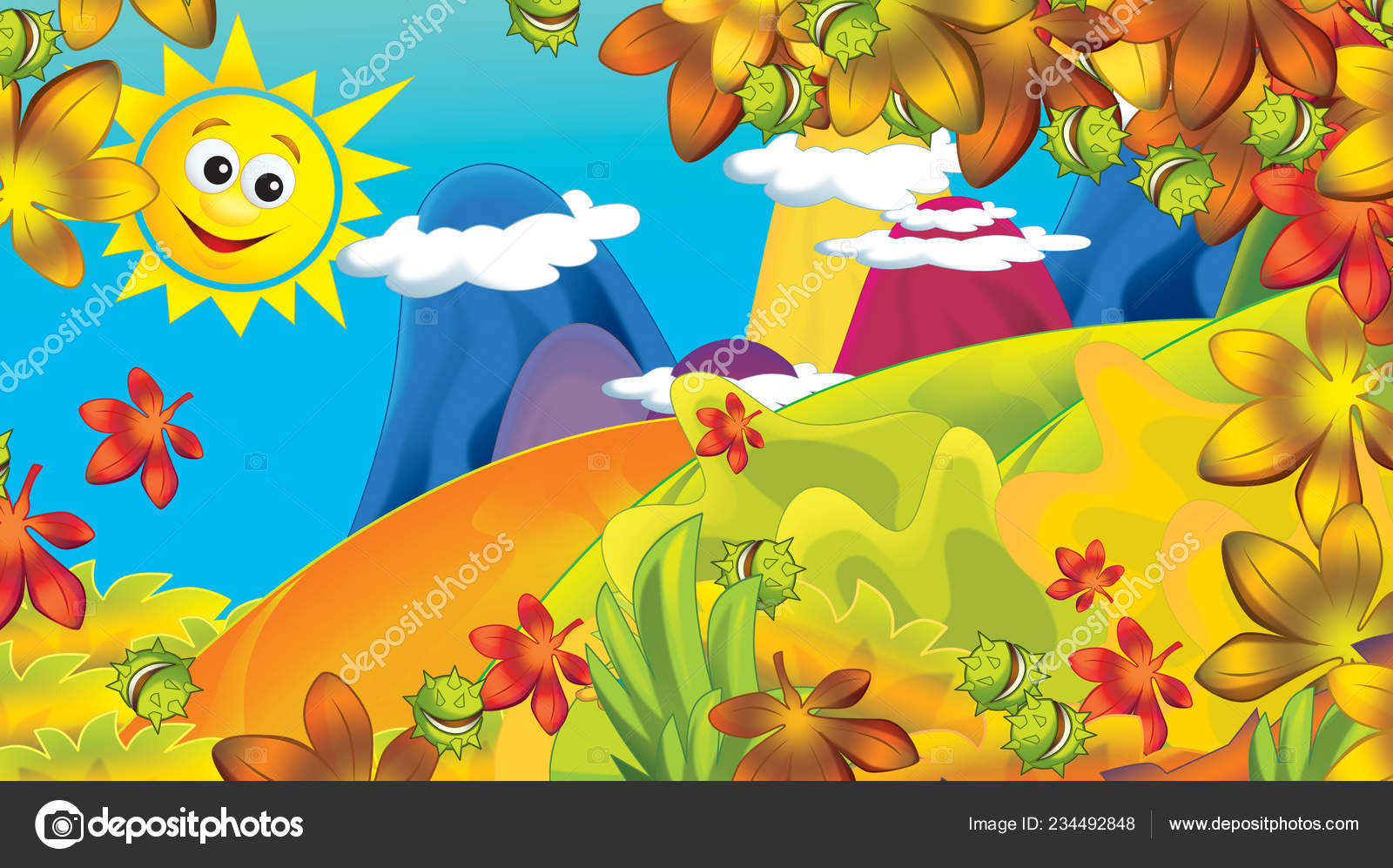 Cartoon Autumn Nature Background Forest Mountains Space Text Illustration Children Stock Photo Image By C Illustrator Hft