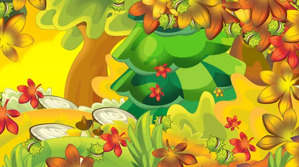 Cartoon Herfst Natuur Achtergrond Met Ruimte Voor Tekst Illustratie Voor — Stockfoto