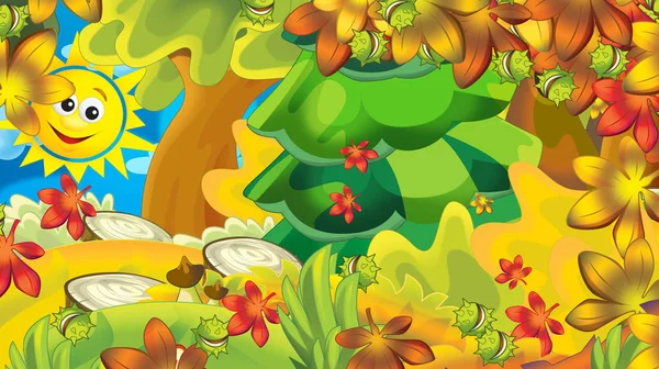 Cartoon Herfst Natuur Achtergrond Met Ruimte Voor Tekst Illustratie Voor — Stockfoto