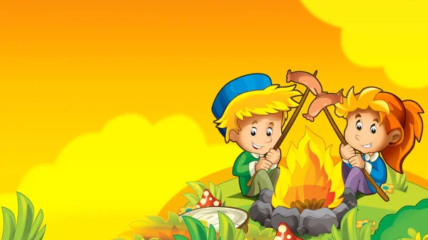 Cartoon Sommer Hintergrund Mit Platz Für Text Illustration Für Kinder — Stockfoto