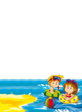 oynamak ve eğlenmek deniz ya da okyanus - metin için-yer ile Gösterim amacıyla çocuk çocuklar