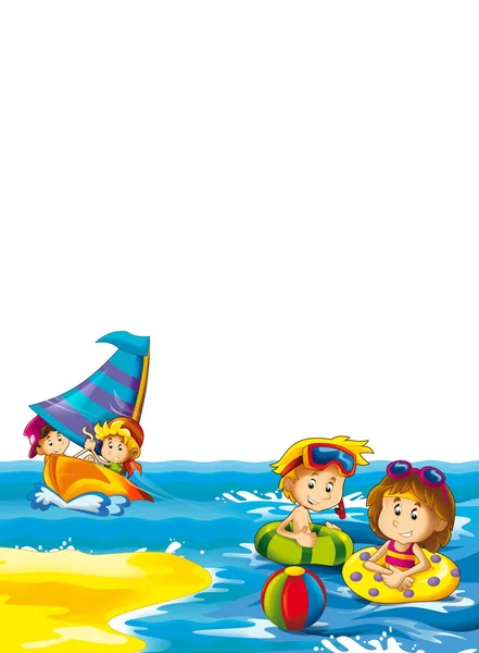 Kids Playing Having Fun Sea Ocean Space Text Illustration Children — Stock Photo, Image