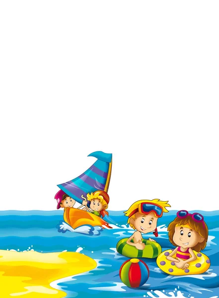 Bambini Che Giocano Spiaggia Divertendosi Riva Mare Sull Oceano Con — Foto Stock