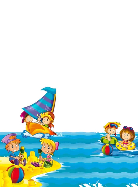 Kids Playing Beach Having Fun Sea Ocean Space Text Illustration — Stock Photo, Image