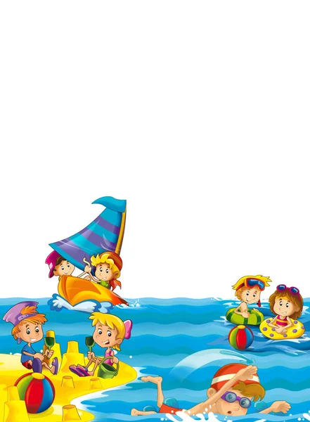 Kids Playing Beach Having Fun Sea Ocean Space Text Illustration — Stock Photo, Image