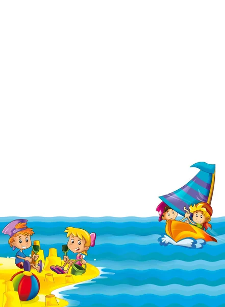 Děti Hrají Pláži Baví Moři Nebo Oceánu Prostor Pro Text — Stock fotografie