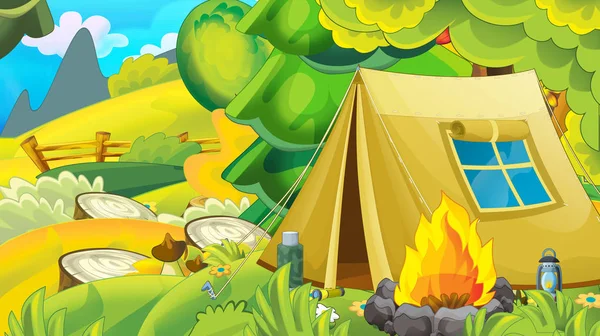 Cartoon Scene Tent Forest Illustration Children — Stock Photo, Image