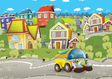 çizgi film yaz sahne City - illüstrasyon çocuklar için araba Sarnıcı araba Temizleme