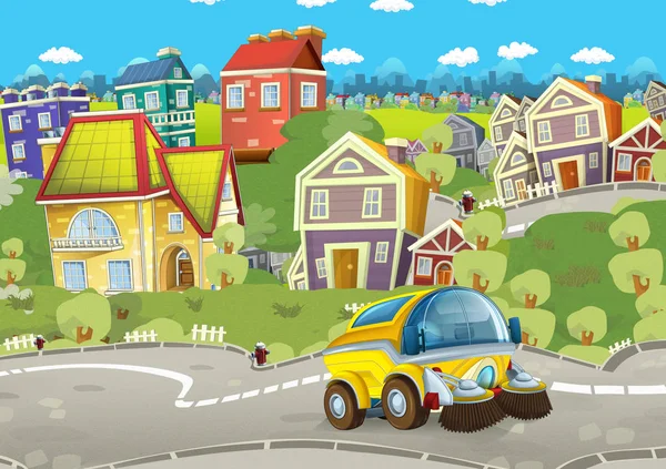 çizgi film yaz sahne City - illüstrasyon çocuklar için araba Sarnıcı araba Temizleme