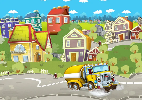 çizgi film yaz sahne City - illüstrasyon çocuklar için araba Sarnıcı araba Temizleme