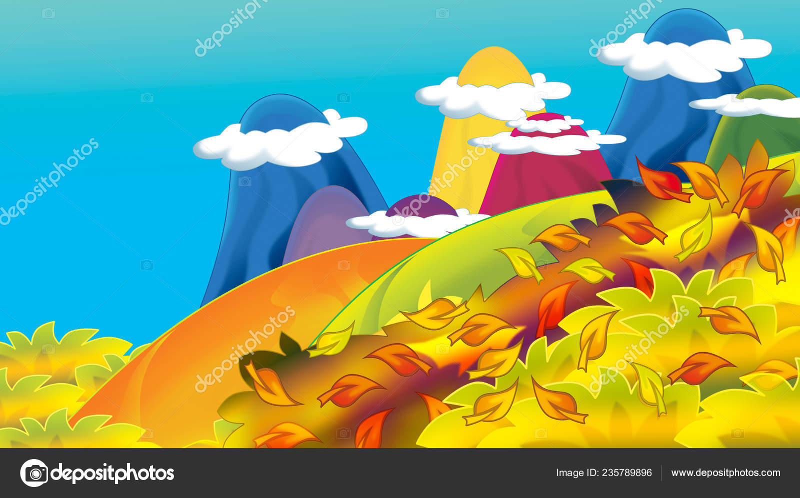 Dibujos Animados Otoño Naturaleza Fondo Las Montañas Con Hojas Otoño:  fotografía de stock © illustrator_hft #235789896 | Depositphotos