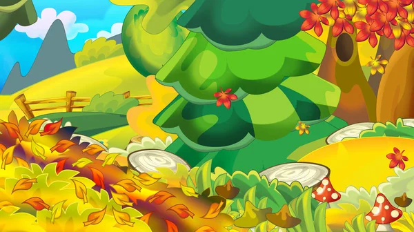 Cartoon Autumn Nature Background Forest Mountains Illustration Children — Stock Photo, Image