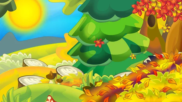 Cartoon Autumn Nature Background Forest Mountains Illustration Children — Stock Photo, Image