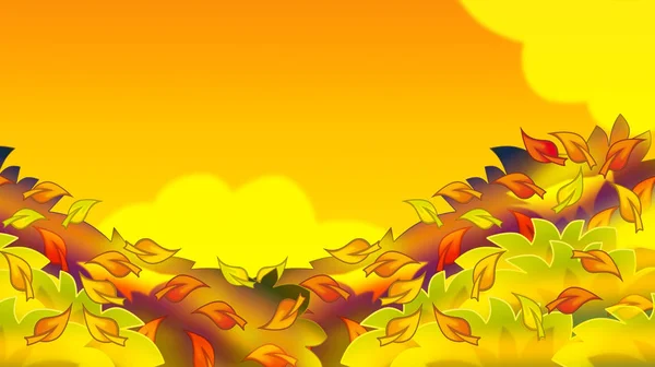 动画片秋天背景与叶子和空间为文本 例证为孩子 — 图库照片