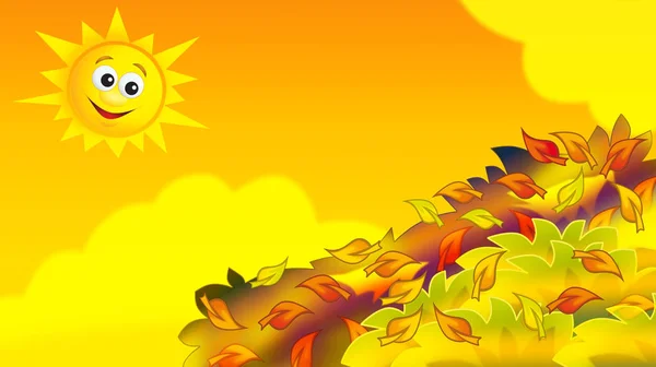 cartoon autumn background with leaves and space for text - illustration for children