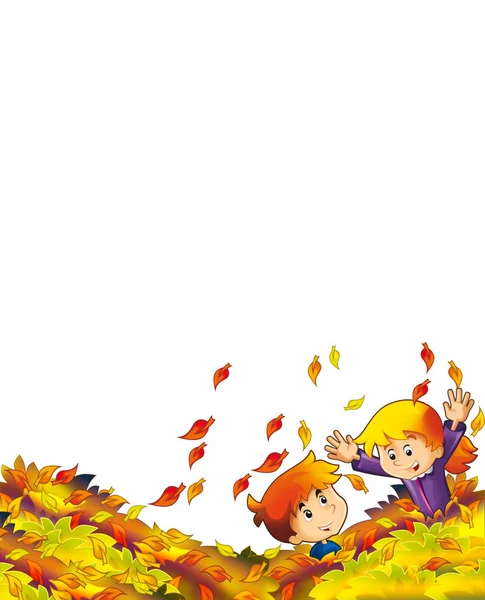 Мультфильм Счастливая Смешная Сцена Детьми Веселящимися Белом Фоне Иллюстрация Детей — стоковое фото