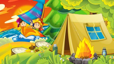 Sahilde deniz ya da okyanus - Gösterim amacıyla çocuklar eğleniyor oynayan çocuklar