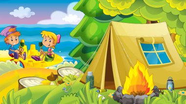 Sahilde deniz ya da okyanus - Gösterim amacıyla çocuklar eğleniyor oynayan çocuklar