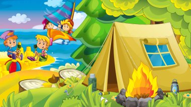 Sahilde deniz ya da okyanus - Gösterim amacıyla çocuklar eğleniyor oynayan çocuklar