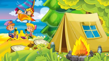 Sahilde deniz ya da okyanus - Gösterim amacıyla çocuklar eğleniyor oynayan çocuklar