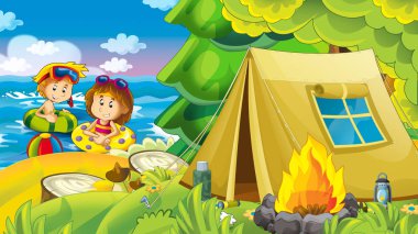 Sahilde deniz ya da okyanus - Gösterim amacıyla çocuklar eğleniyor oynayan çocuklar