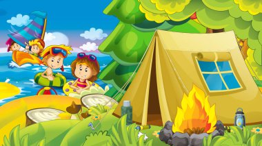 Sahilde deniz ya da okyanus - Gösterim amacıyla çocuklar eğleniyor oynayan çocuklar