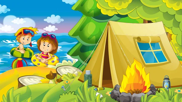 Sahilde deniz ya da okyanus - Gösterim amacıyla çocuklar eğleniyor oynayan çocuklar