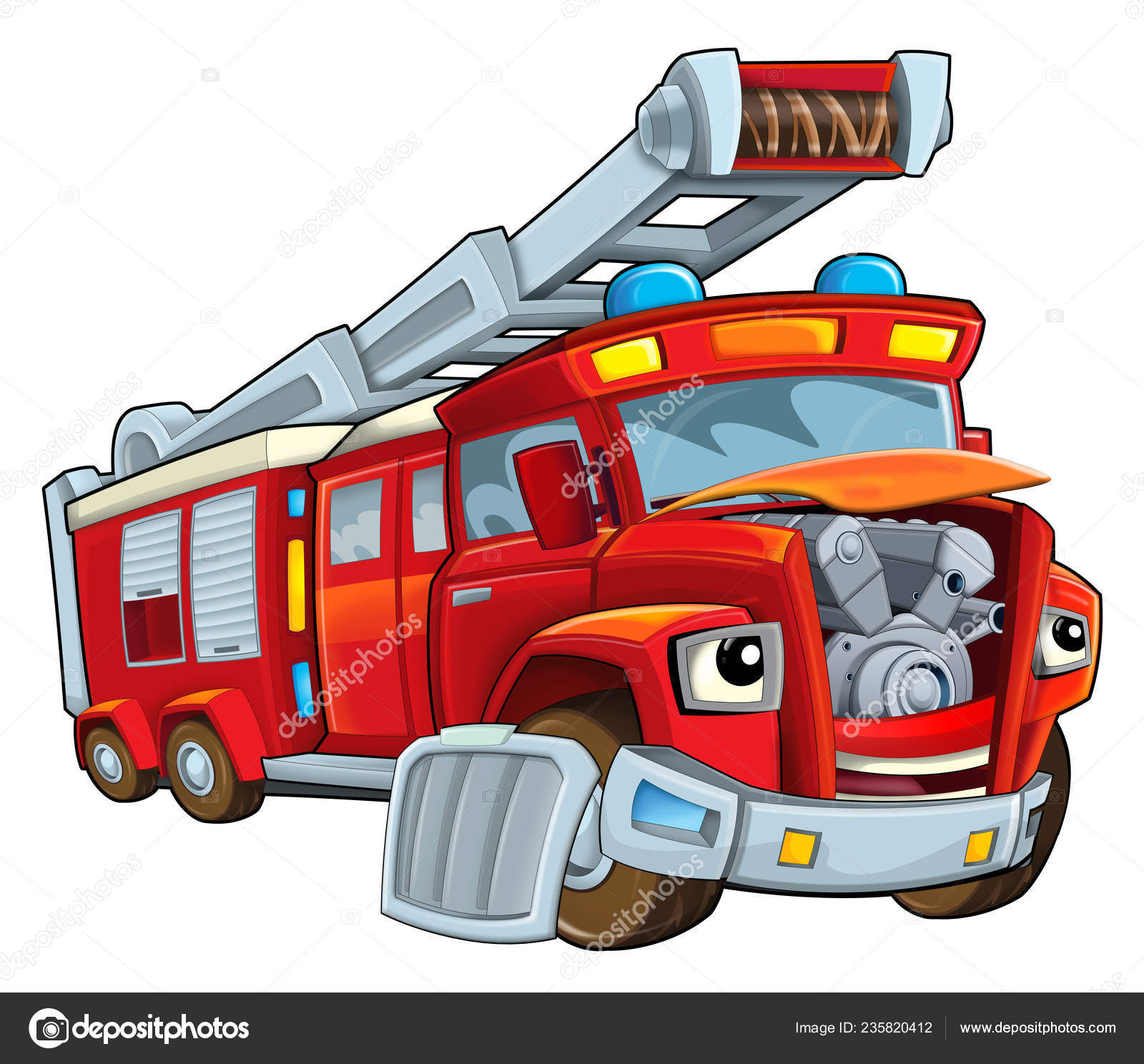 Cartoon Fire Truck Stok Foto