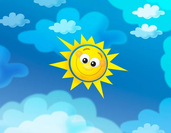 cartoon summer sky background with space for text - illustration for children