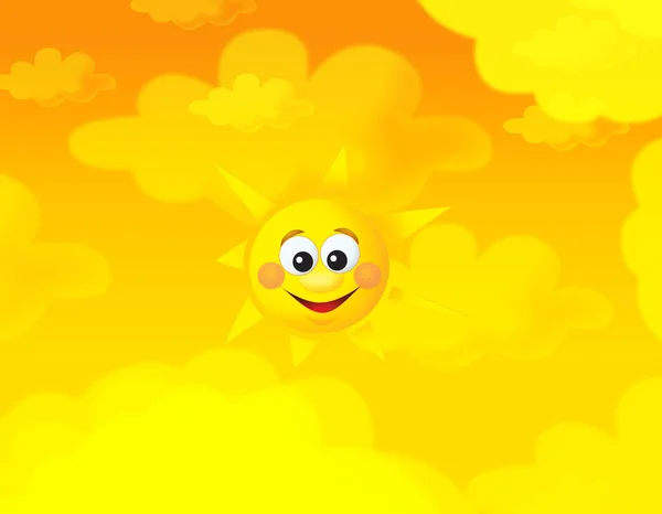 Cartoon Summer Sky Happy Sun Background Space Text Illustration Children — Stock Photo, Image