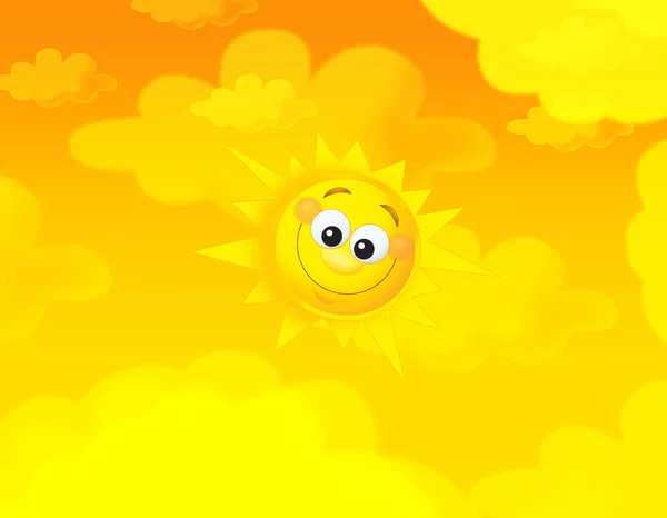 Cartoon Summer Sky Happy Sun Background Space Text Illustration Children — Stock Photo, Image