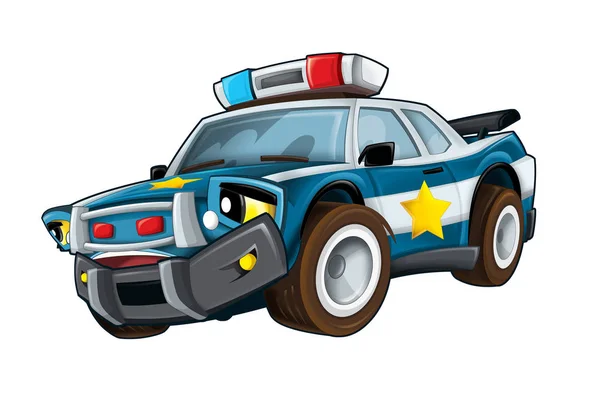 Cartoon Glimlachende Politie Auto Witte Achtergrond Illustratie Voor Kinderen — Stockfoto