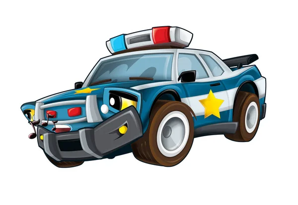 Karikatur Lächelndes Polizeiauto Auf Weißem Hintergrund Illustration Für Kinder — Stockfoto