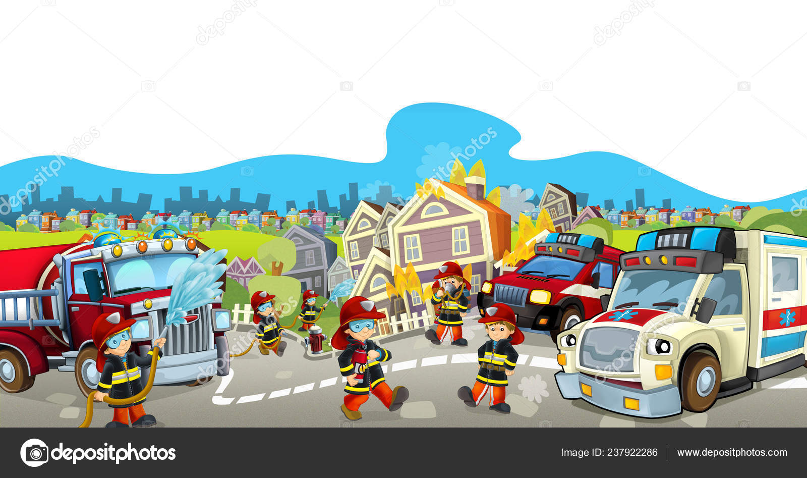Cartoon Illustration Fire Fighters Cars Work Putting Out Fire Ambulance Stock Photo by ©illustrator_hft 237922286 Cartoon Illustration Fire Fighters Cars Work Putting Out Fire Ambulance Stock Photo by ©illustrator_hft 237922286