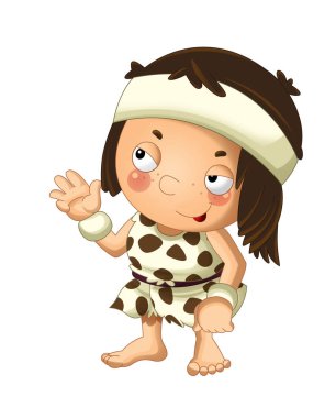 Beyaz arka plan illüstrasyon çocuklar için mutlu mağara adamı barbar savaşçı ile çizgi film sahne