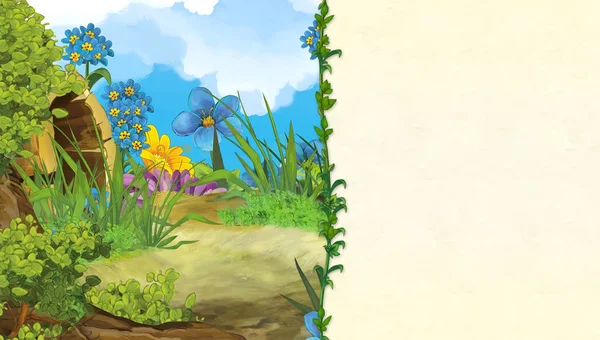 Cartoon scene on the meadow - with space for text - illustration for children — Stock Image Cartoon Scene Meadow Space Text Illustration Children Royalty Free Stock Images