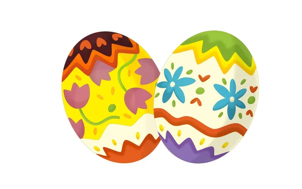 Cartoon Happy Easter Scene Colorful Easter Eggs Set White Background — Stock Photo, Image