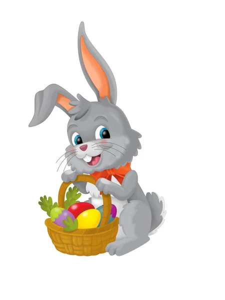 愉快的复活节兔子与篮子装满蛋在白色背景 例证为孩子 — 图库照片