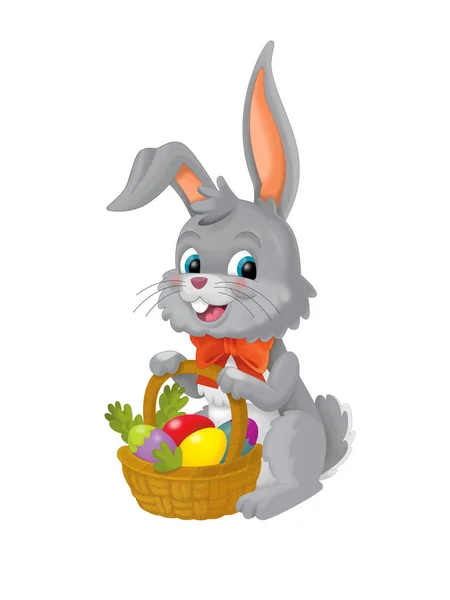 Happy Easter Rabbit Basket Full Eggs White Background Illustration Children — Stock Photo, Image