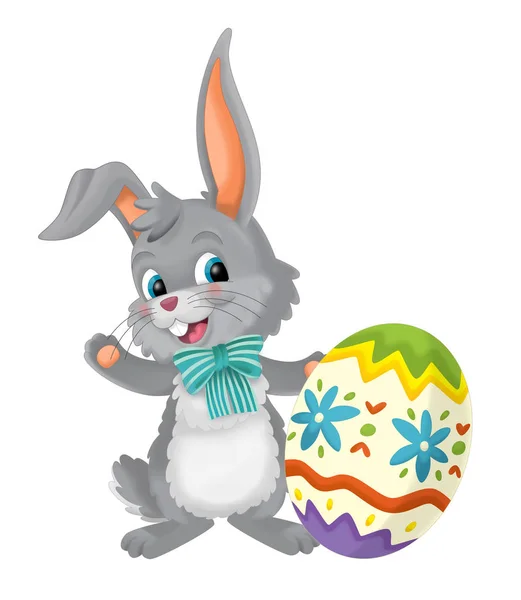 cartoon happy easter rabbit with easter egg on white background - illustration for children