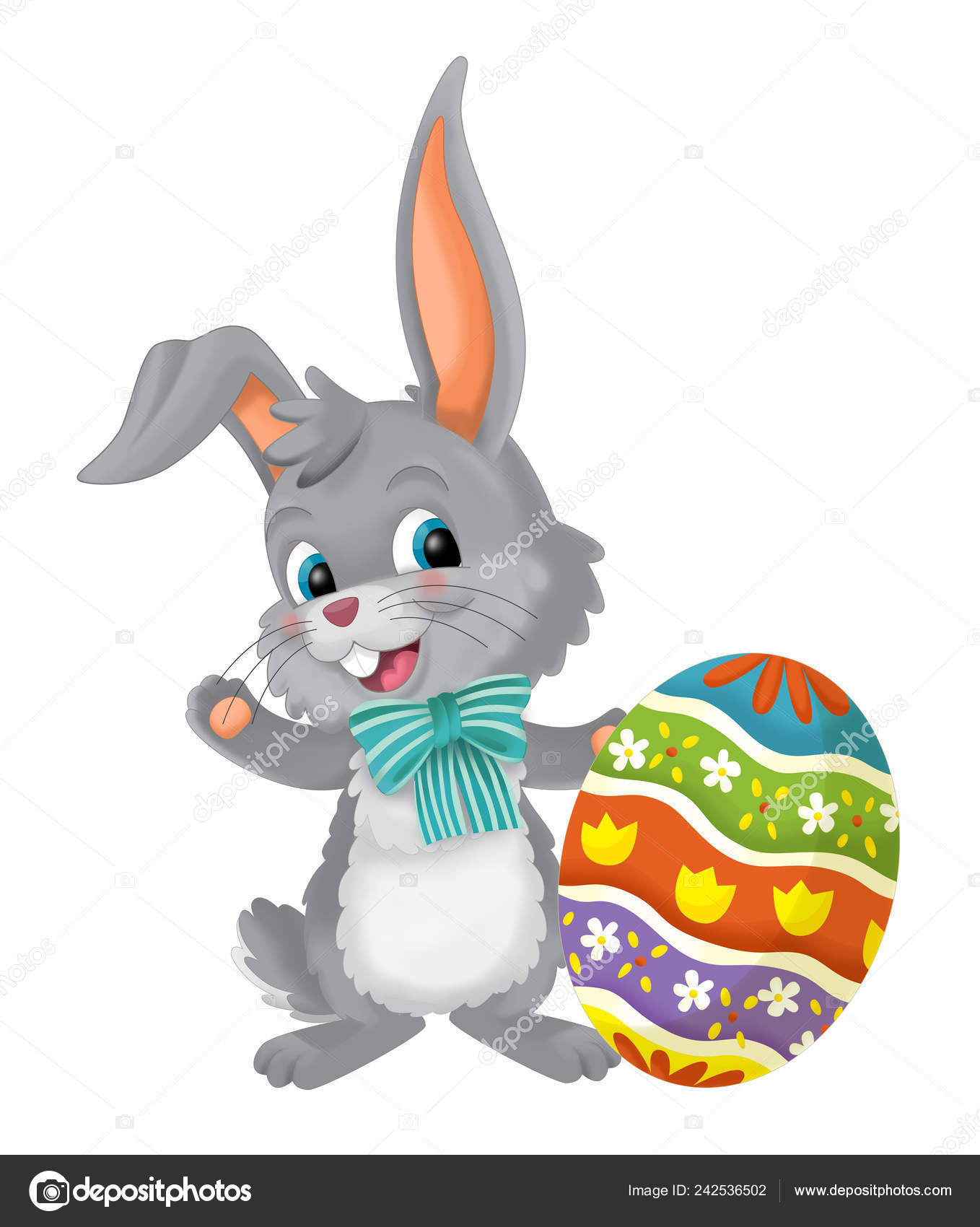 Cartoon Happy Easter Rabbit Easter Egg White Background Illustration  Children Stock Photo by ©illustrator_hft 242536502