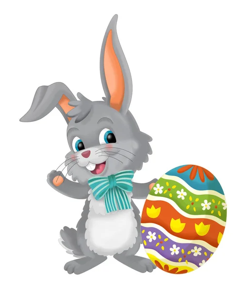 cartoon happy easter rabbit with easter egg on white background - illustration for children