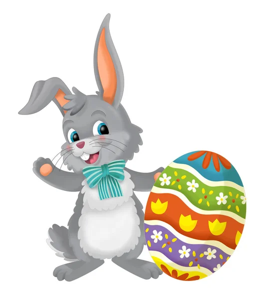 动画片愉快的复活节兔子与复活节蛋在白色背景 例证为孩子 — 图库照片