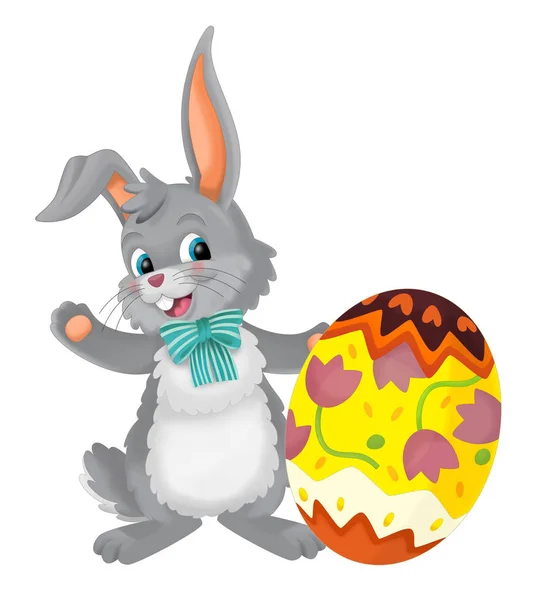 Cartoon Happy Easter Rabbit Easter Egg White Background Illustration Children — Stock Photo, Image