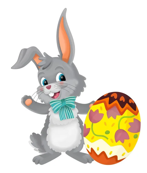 cartoon happy easter rabbit with easter egg on white background - illustration for children